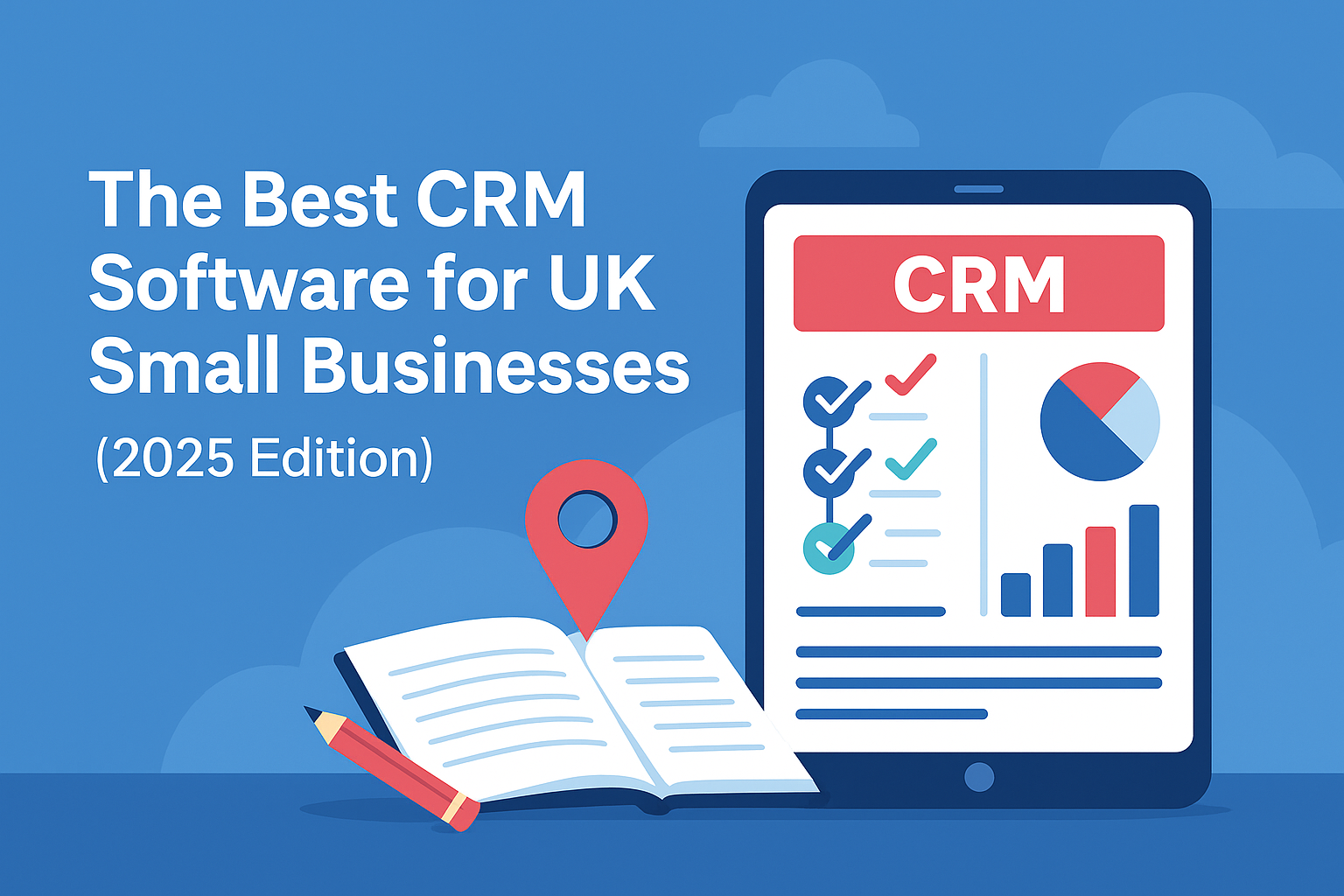 Flat-style digital illustration showing a business dashboard and CRM interface on a screen, symbolising CRM setup, sales automation, and small business growth.